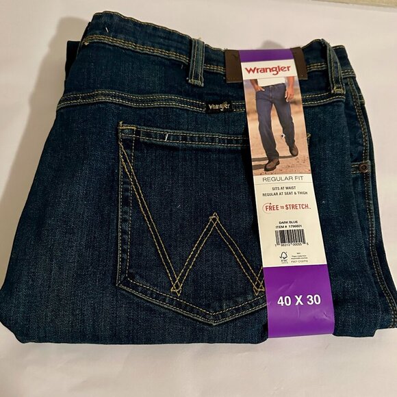 Wrangler Men's Jeans Size 40X30 Dark Blue Free To Stretch Regular Fit Denim NEW - Picture 14 of 14